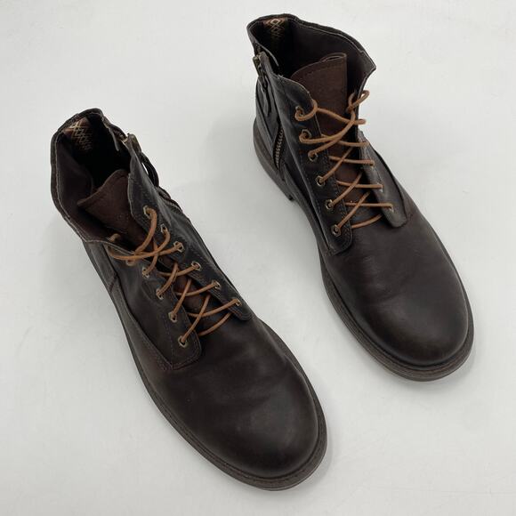 Ugg Dark Brown Leather Lace Up Boots - Picture 3 of 8